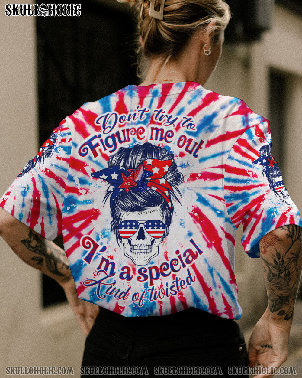 DON'T TRY TO FIGURE ME OUT MESSY BUN AMERICA TIE DYE ALL OVER PRINT - TLTW2706233