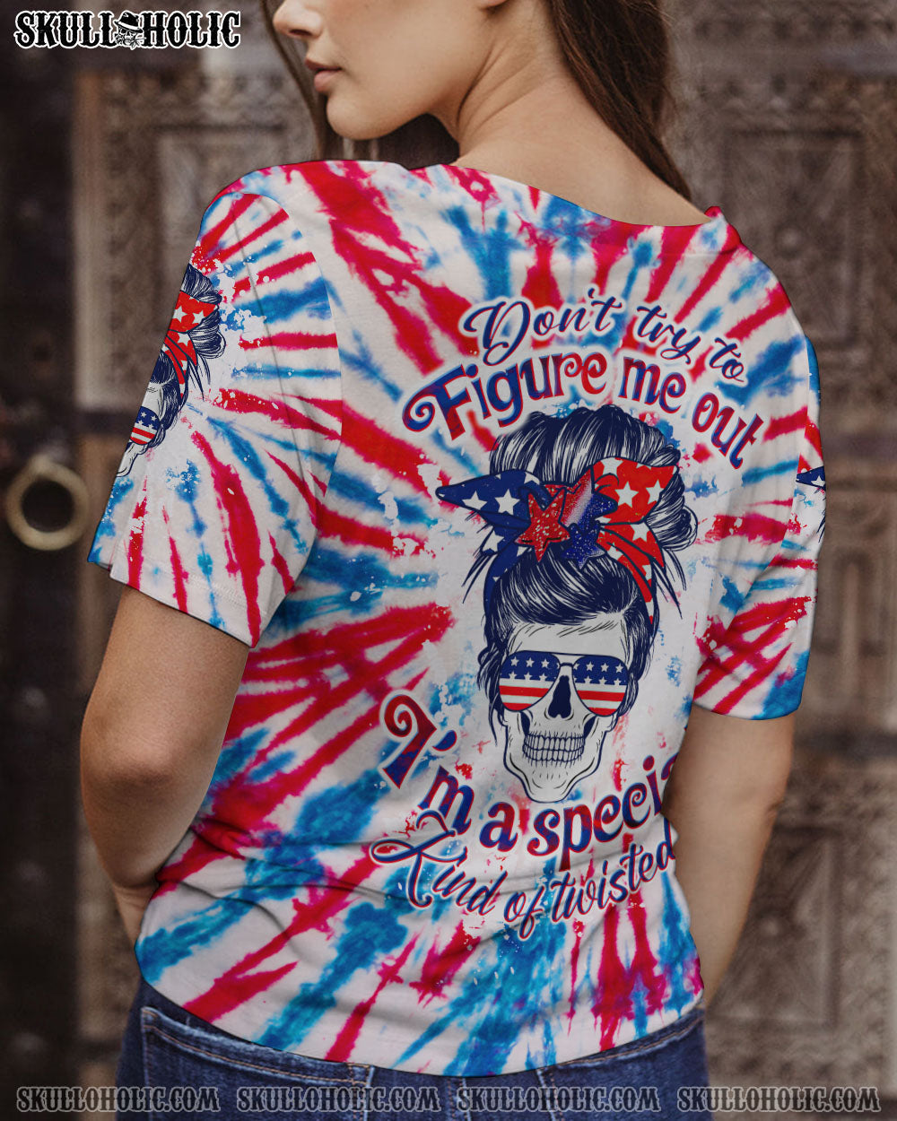 DON'T TRY TO FIGURE ME OUT MESSY BUN AMERICA TIE DYE ALL OVER PRINT - TLTW2706233