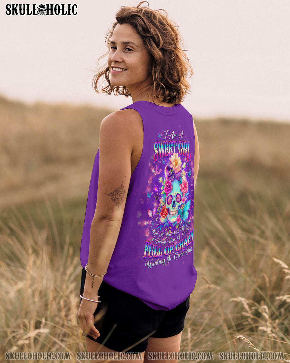I AM A SWEET GIRL  SKULL MESSY BUN  ALL OVER PRINT -  TLTW3103252