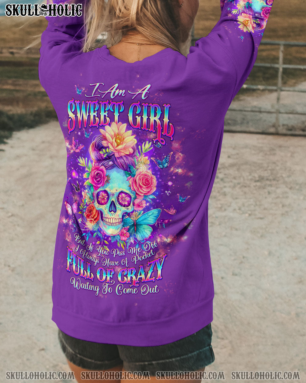 I AM A SWEET GIRL  SKULL MESSY BUN  ALL OVER PRINT -  TLTW3103252