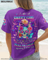 I AM A SWEET GIRL  SKULL MESSY BUN  ALL OVER PRINT -  TLTW3103252