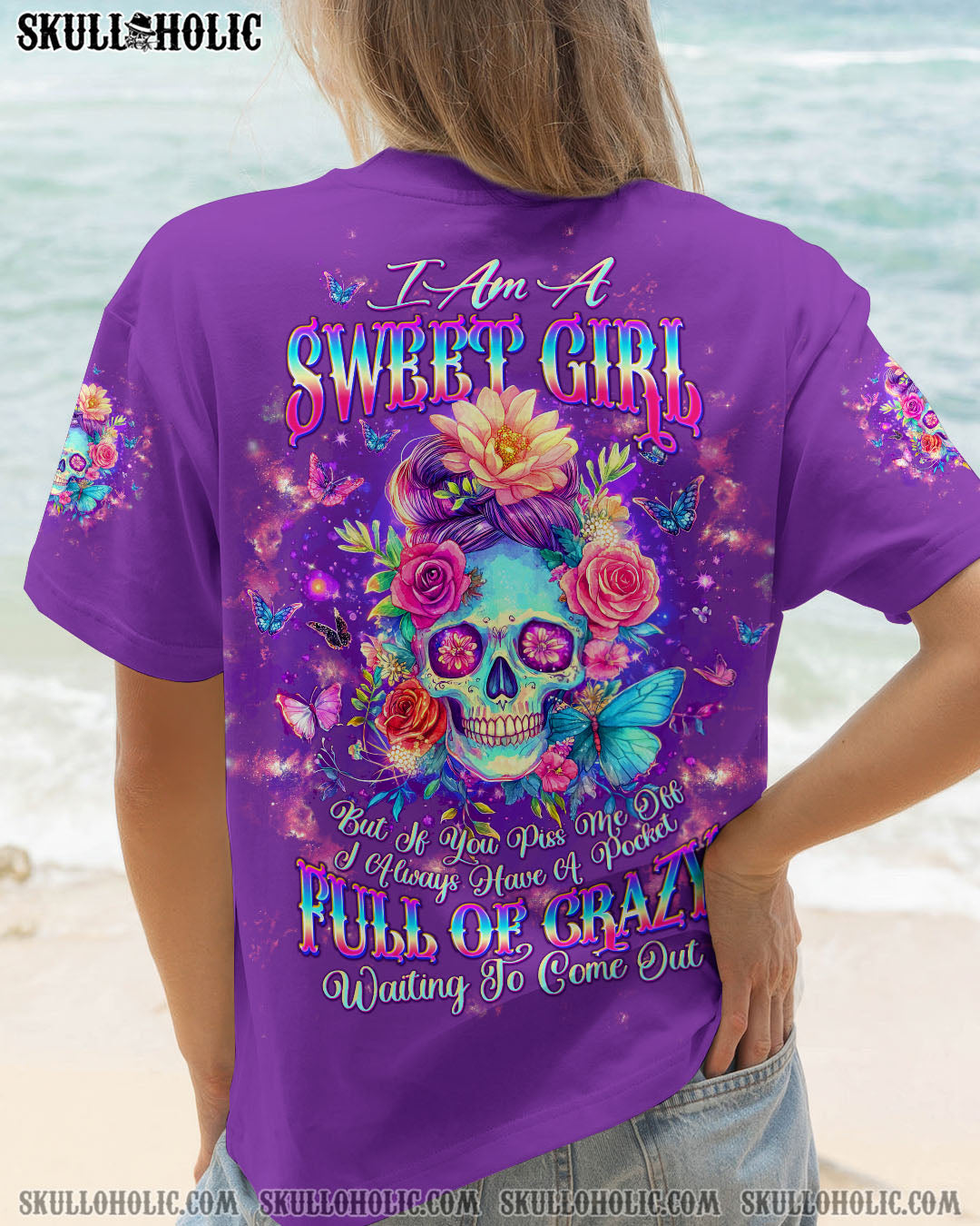 I AM A SWEET GIRL  SKULL MESSY BUN  ALL OVER PRINT -  TLTW3103252