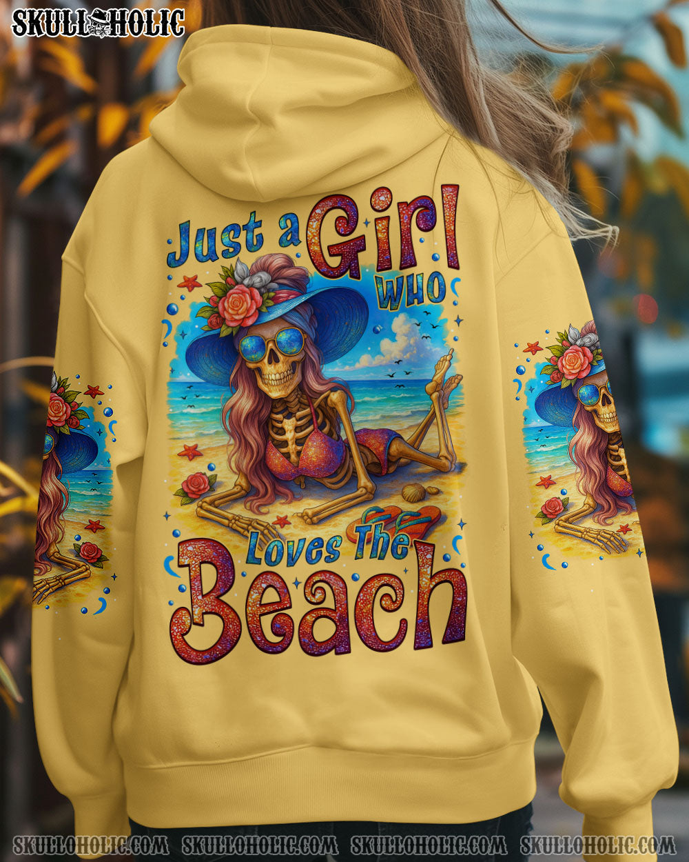 JUST A GIRL WHO LOVES THE BEACH SKELETON ALL OVER PRINT - TYTM1104253