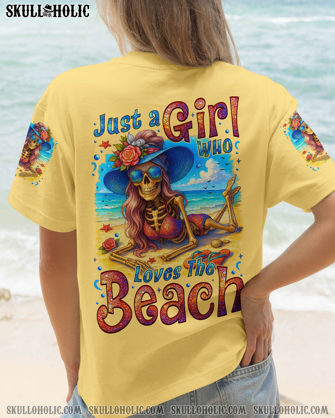 JUST A GIRL WHO LOVES THE BEACH SKELETON ALL OVER PRINT - TYTM1104253