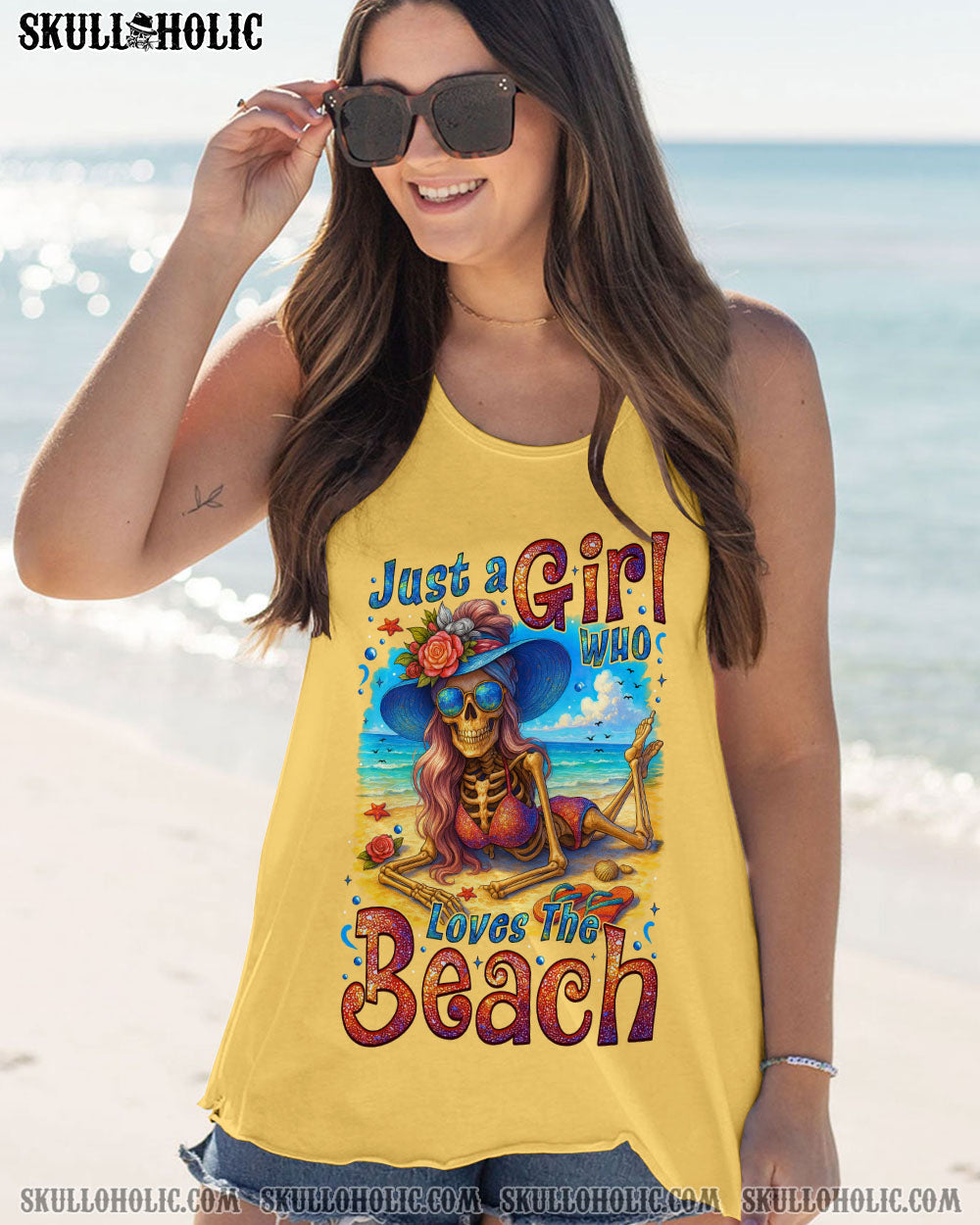 JUST A GIRL WHO LOVES THE BEACH SKELETON ALL OVER PRINT - TYTM1104253