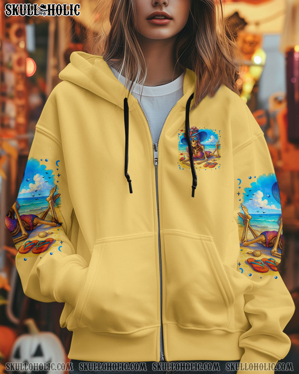 JUST A GIRL WHO LOVES THE BEACH SKELETON ALL OVER PRINT - TYTM1104253