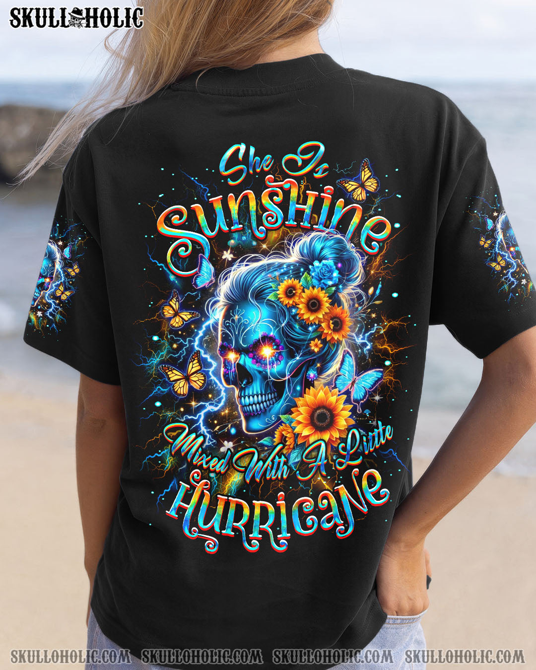 SHE IS SUNSHINE SKULL SUNFLOWER ALL OVER PRINT - YHDU0204252