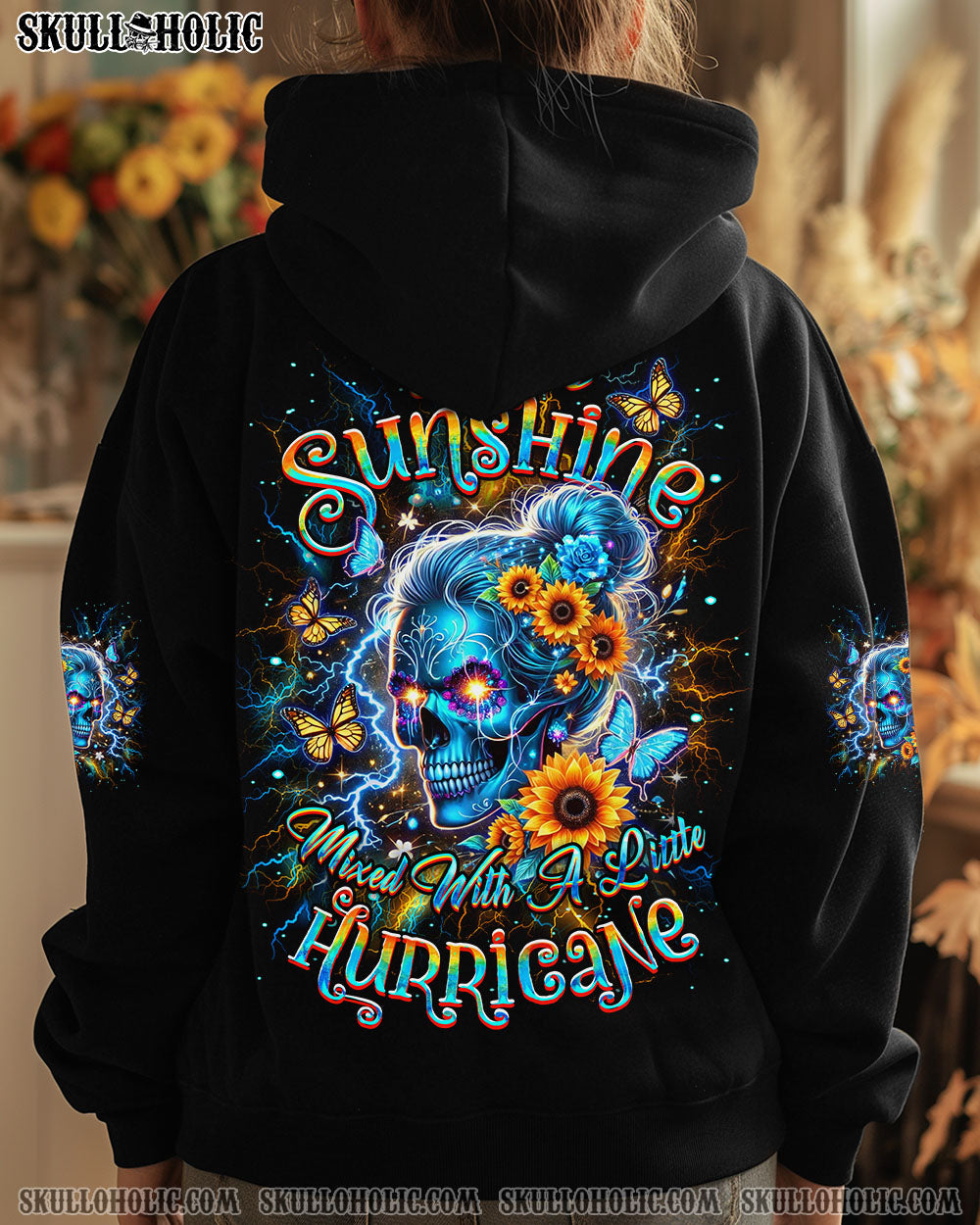 SHE IS SUNSHINE SKULL SUNFLOWER ALL OVER PRINT - YHDU0204252