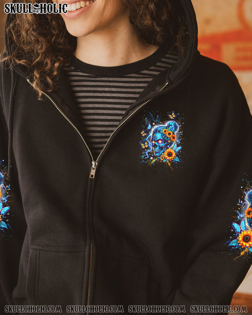 SHE IS SUNSHINE SKULL SUNFLOWER ALL OVER PRINT - YHDU0204252