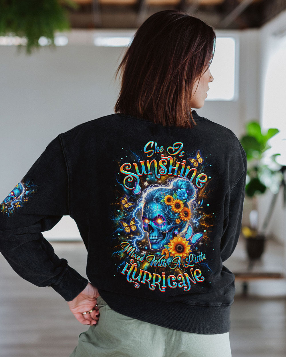 SHE IS SUNSHINE SKULL SUNFLOWER ALL OVER PRINT - YHDU0204252