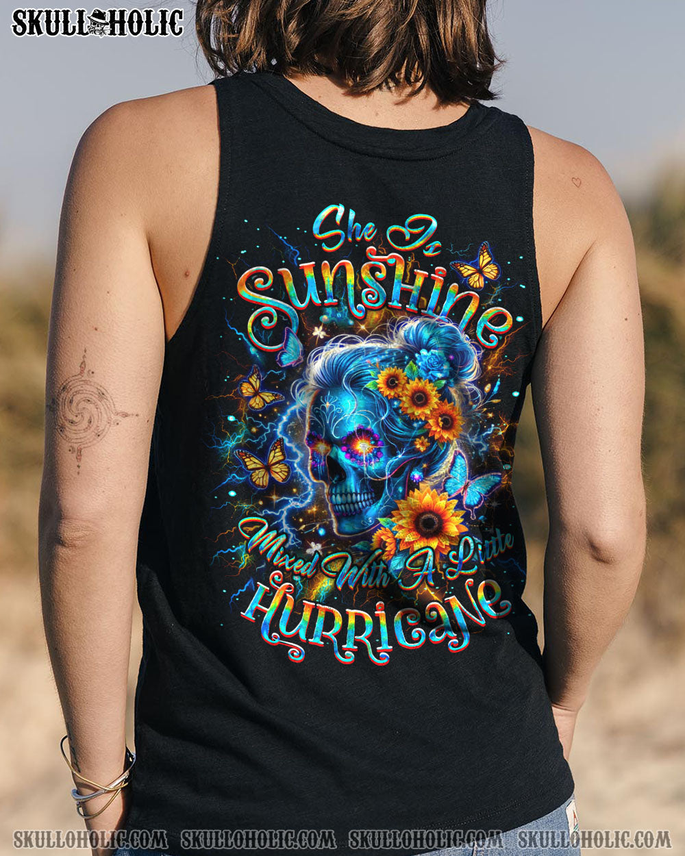 SHE IS SUNSHINE SKULL SUNFLOWER ALL OVER PRINT - YHDU0204252