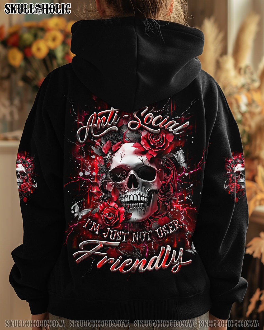 I'M NOT ANTI-SOCIAL SKULL ROSE ALL OVER PRINT - YHDU0404252