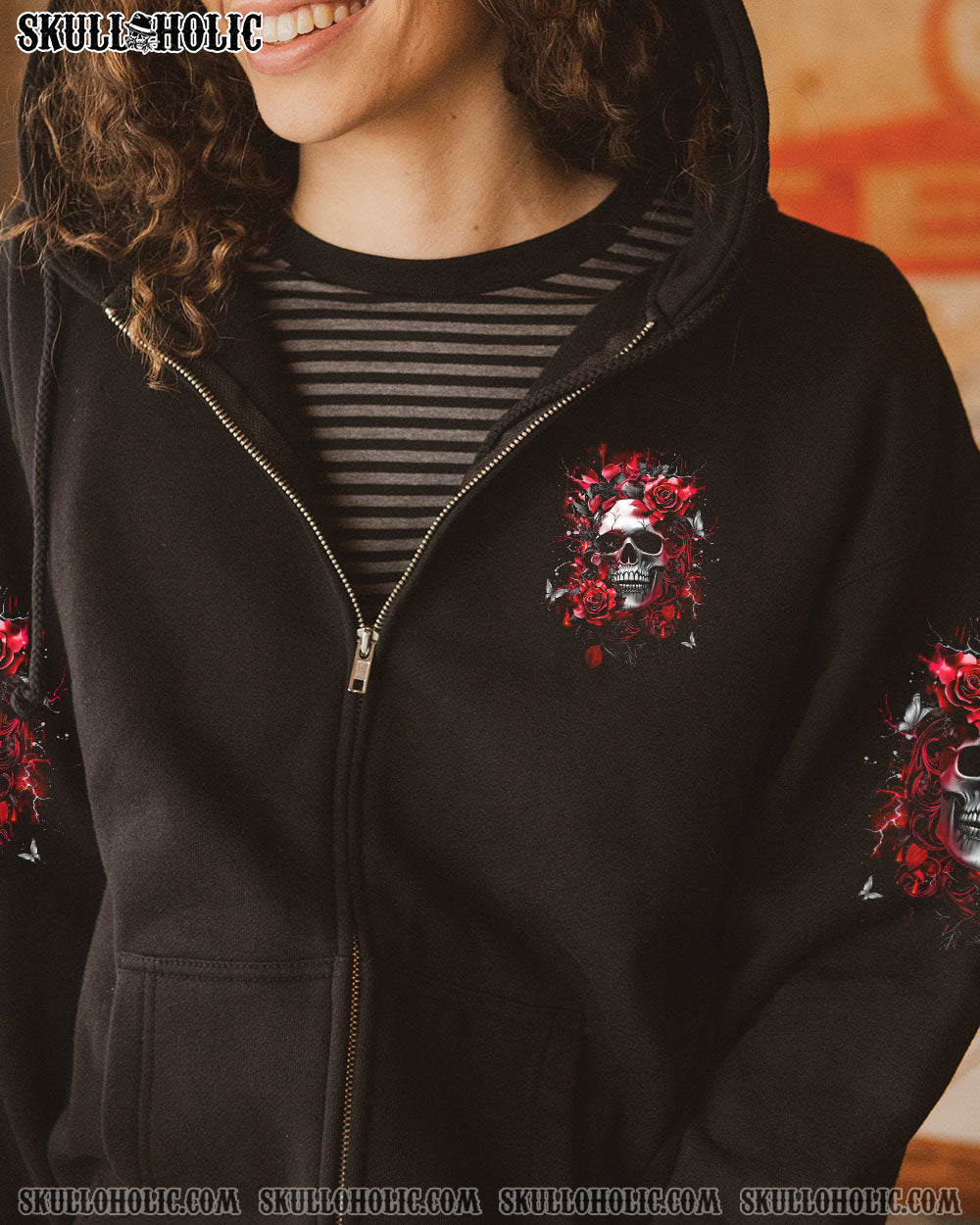 I'M NOT ANTI-SOCIAL SKULL ROSE ALL OVER PRINT - YHDU0404252