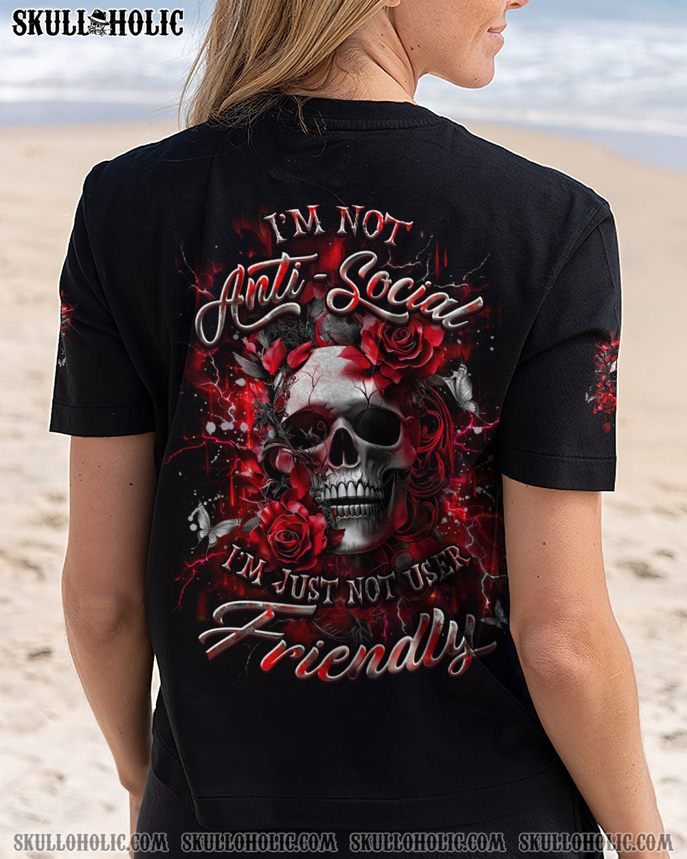 I'M NOT ANTI-SOCIAL SKULL ROSE ALL OVER PRINT - YHDU0404252