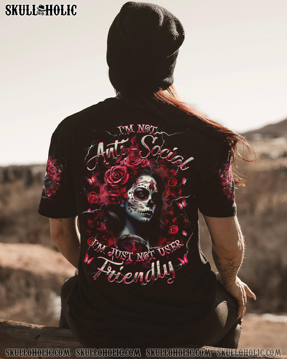 I'M NOT ANTI-SOCIAL SKULL LADY ALL OVER PRINT - YHHG1904251