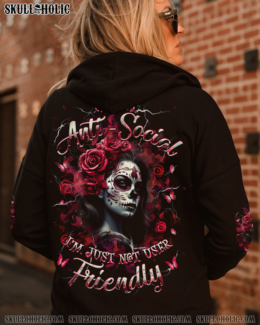 I'M NOT ANTI-SOCIAL SKULL LADY ALL OVER PRINT - YHHG1904251