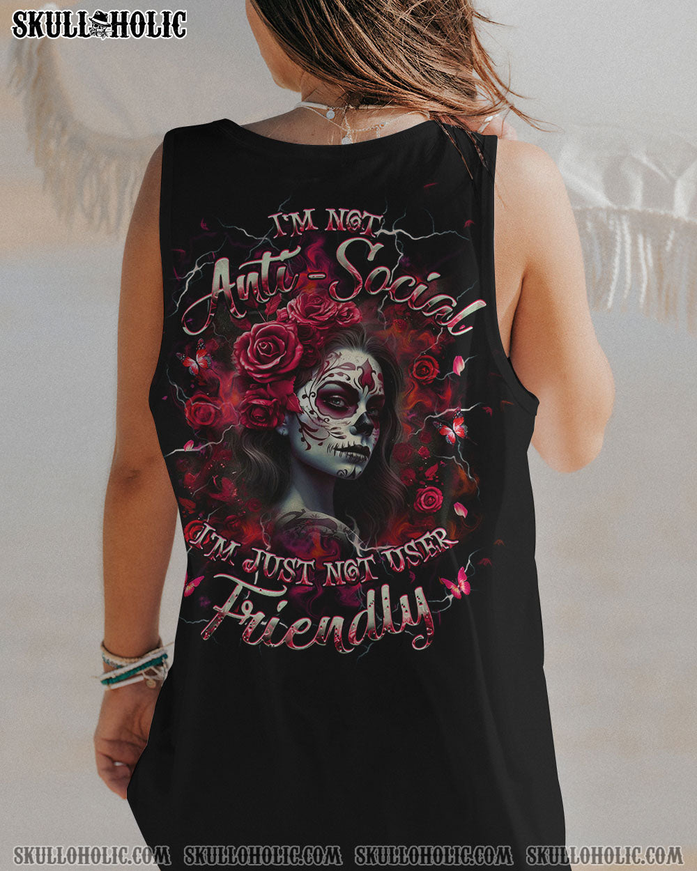 I'M NOT ANTI-SOCIAL SKULL LADY ALL OVER PRINT - YHHG1904251