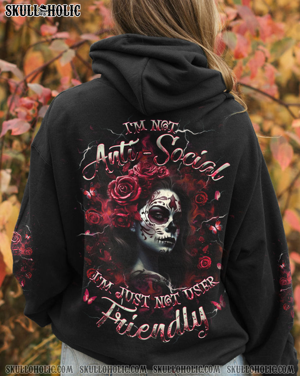 I'M NOT ANTI-SOCIAL SKULL LADY ALL OVER PRINT - YHHG1904251