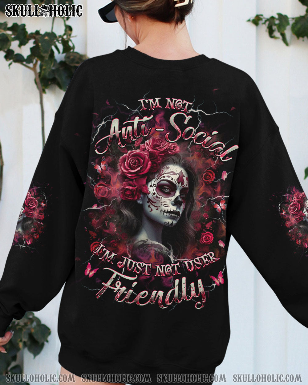 I'M NOT ANTI-SOCIAL SKULL LADY ALL OVER PRINT - YHHG1904251