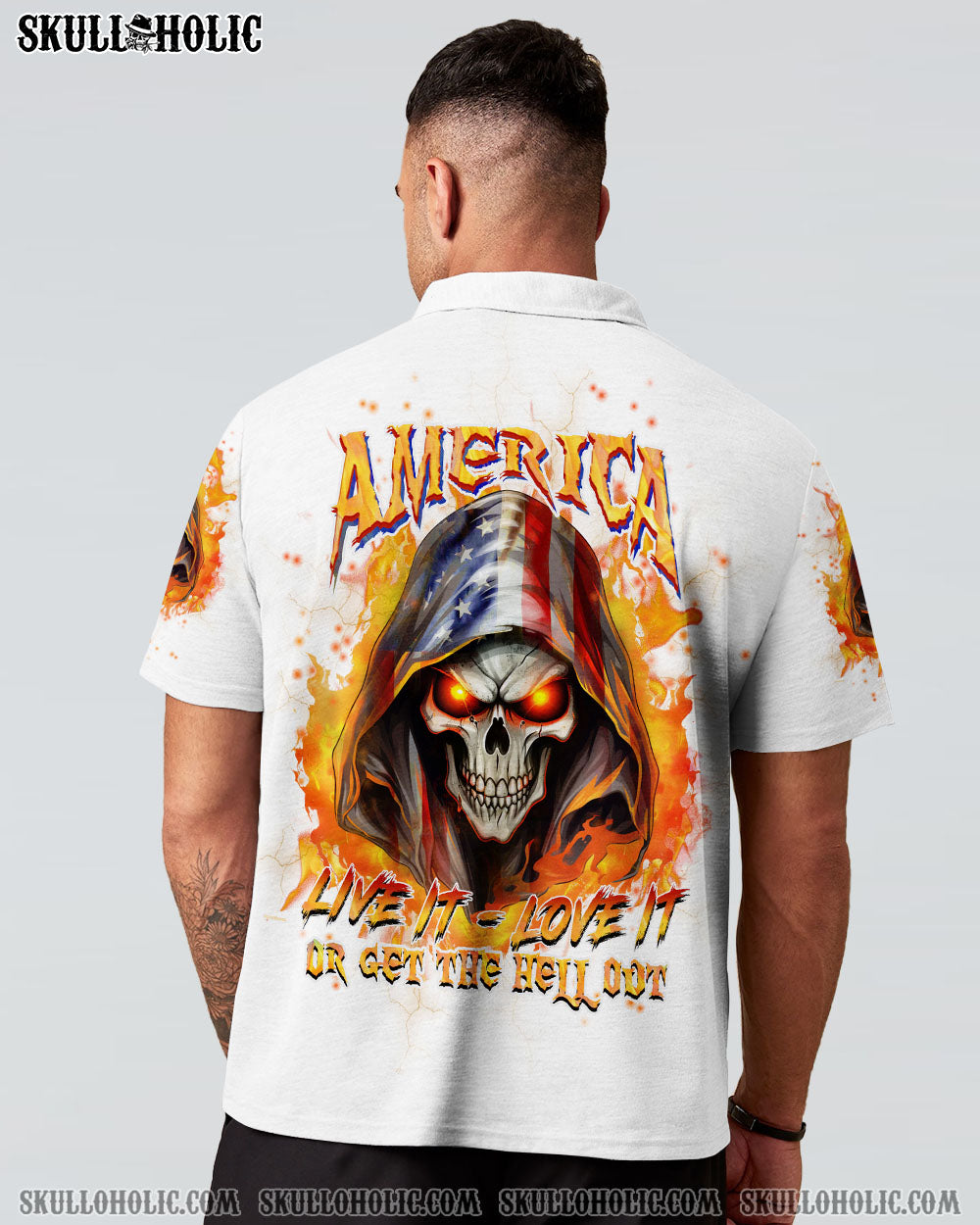 AMERICA LIVE IT LOVE IT OR GET THE HELL OUT SKULL ALL OVER PRINT - YHHN0501241