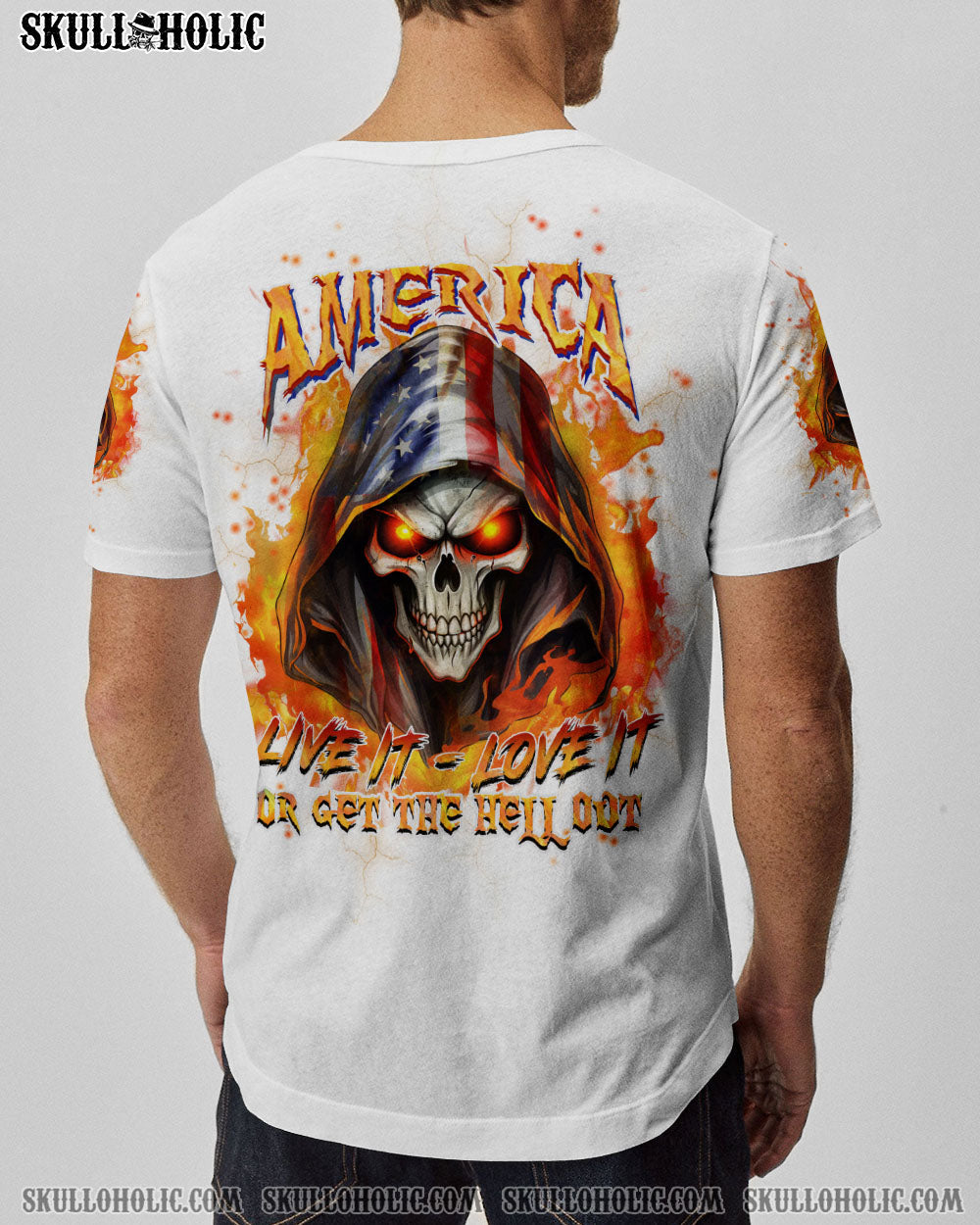 AMERICA LIVE IT LOVE IT OR GET THE HELL OUT SKULL ALL OVER PRINT - YHHN0501241