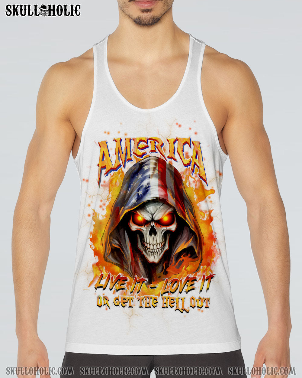 AMERICA LIVE IT LOVE IT OR GET THE HELL OUT SKULL ALL OVER PRINT - YHHN0501241