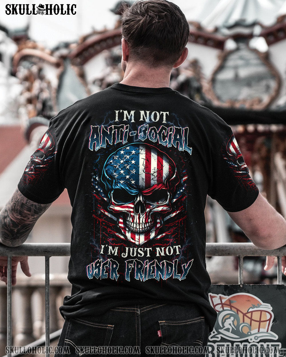 I'M NOT ANTI-SOCIAL SKULL FLAG ALL OVER PRINT - YHLH0913231