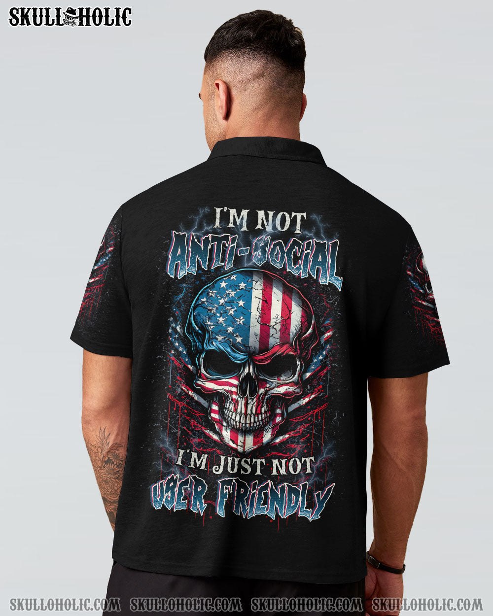 I'M NOT ANTI-SOCIAL SKULL FLAG ALL OVER PRINT - YHLH0913231