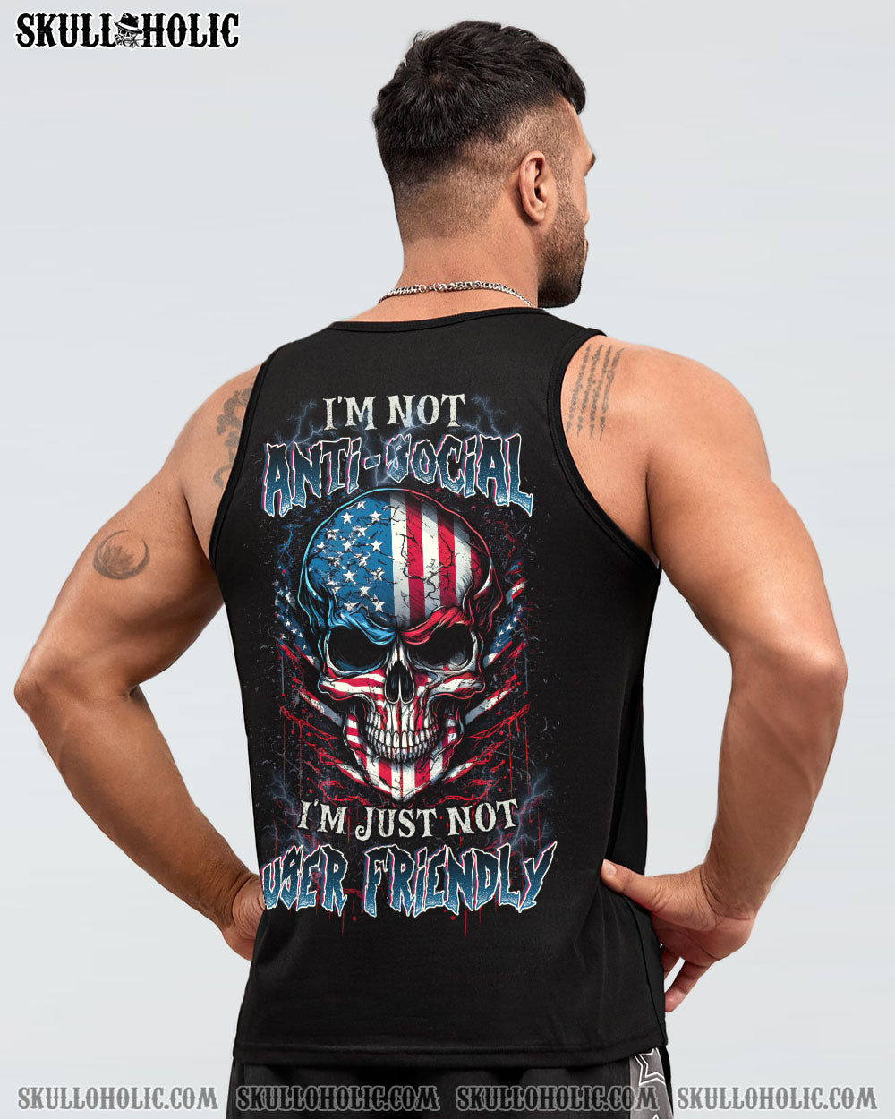 I'M NOT ANTI-SOCIAL SKULL FLAG ALL OVER PRINT - YHLH0913231