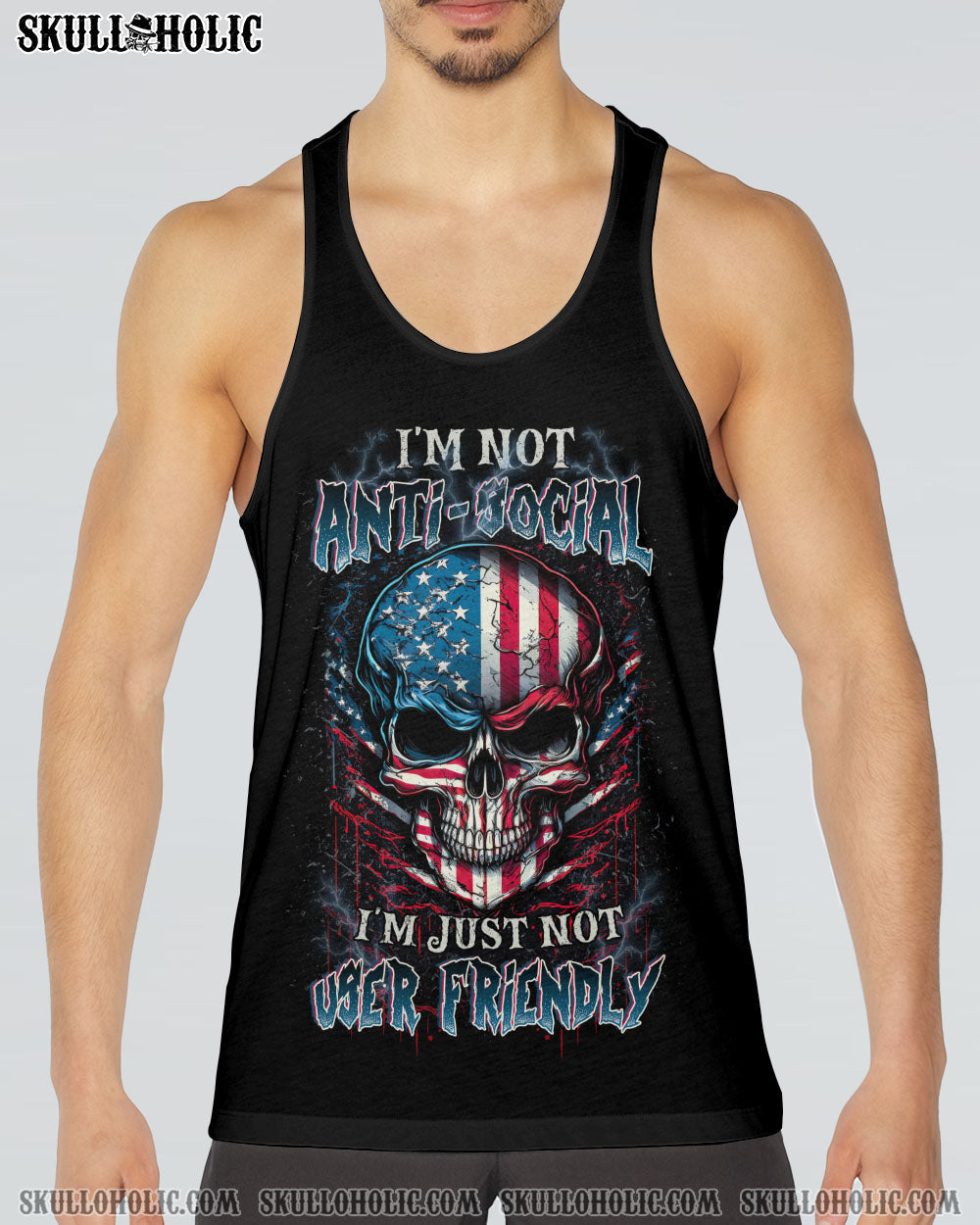 I'M NOT ANTI-SOCIAL SKULL FLAG ALL OVER PRINT - YHLH0913231