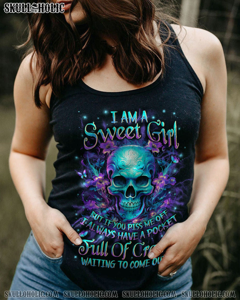 I AM A SWEET GIRL FLOWER SKULL ALL OVER PRINT - YHLN1310234