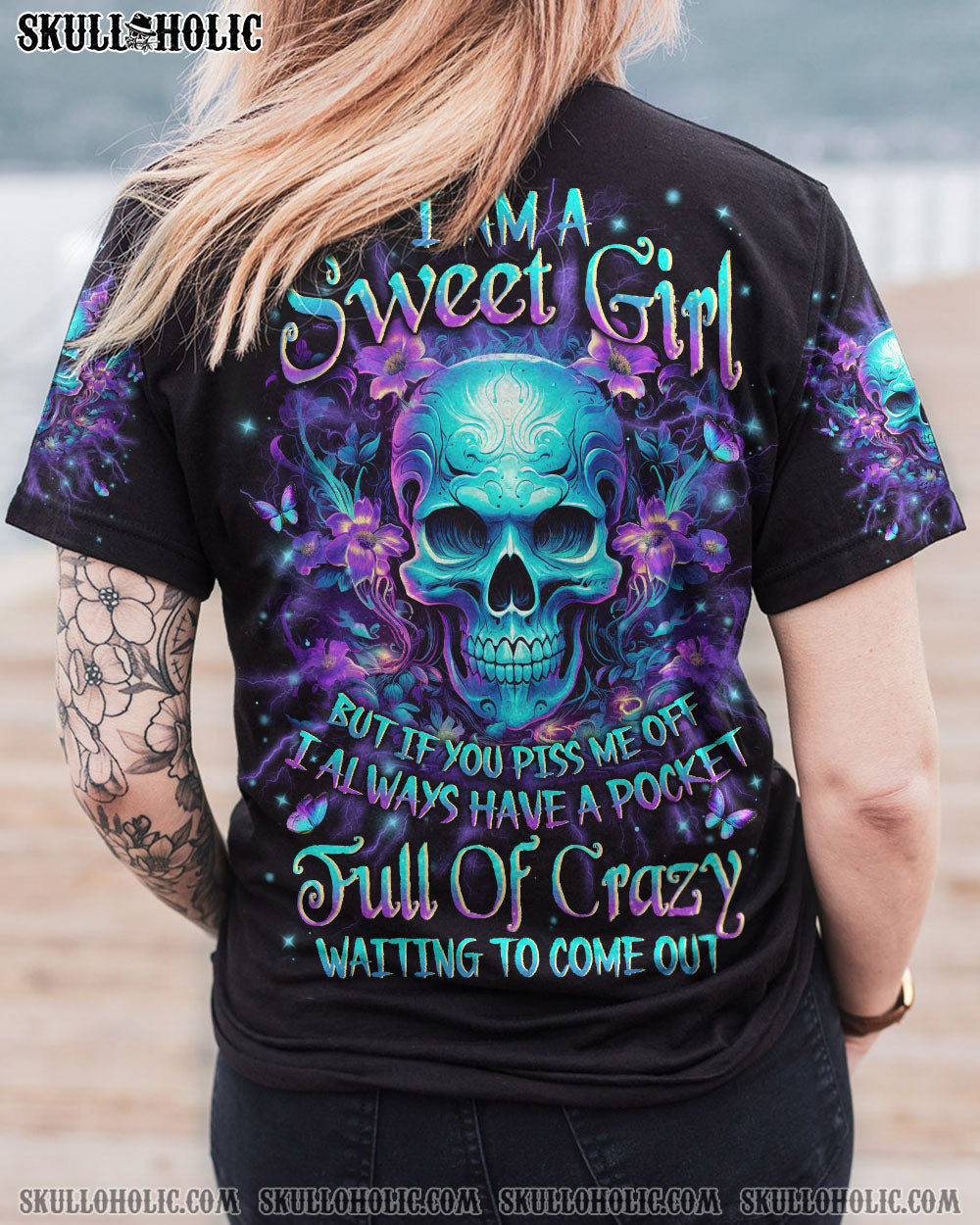 I AM A SWEET GIRL FLOWER SKULL ALL OVER PRINT - YHLN1310234