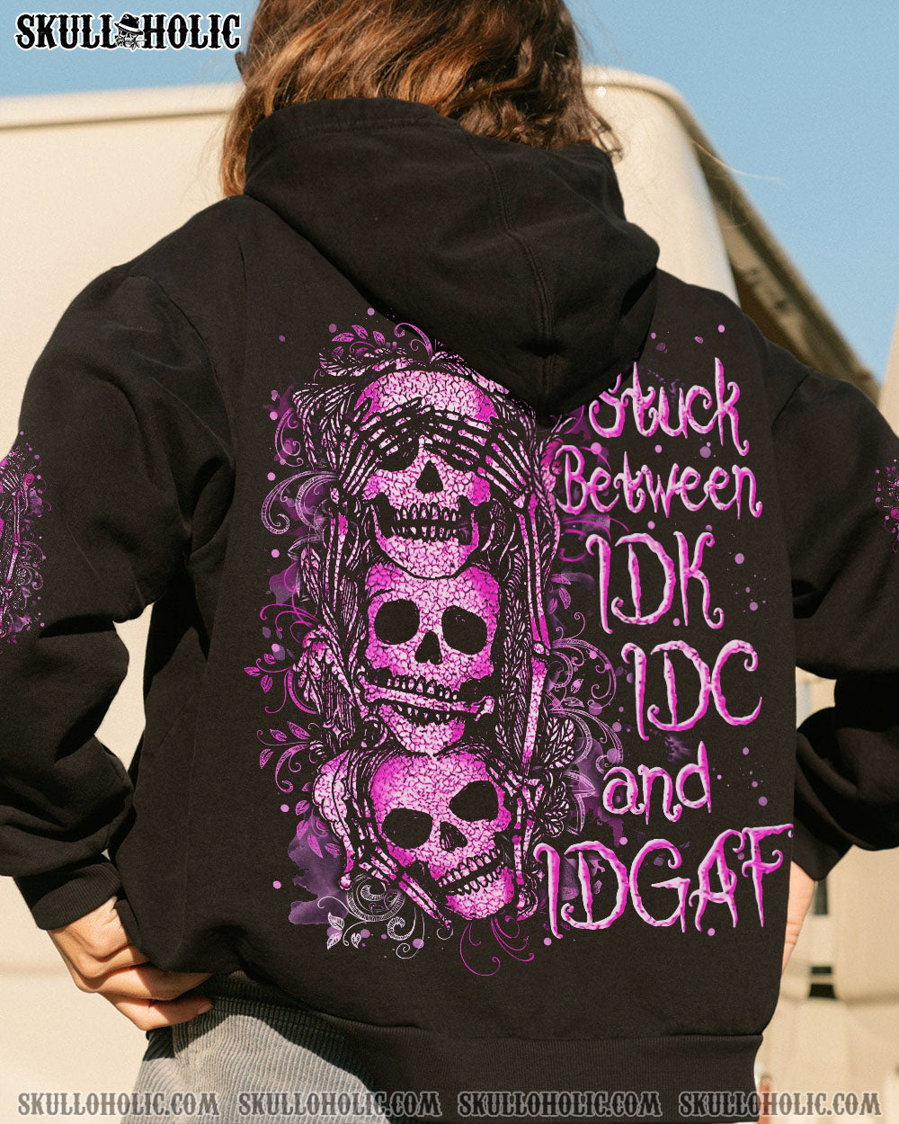 STUCK BETWEEN IDK IDC AND IDGAF SKULL ALL OVER PRINT - YHLN1403252