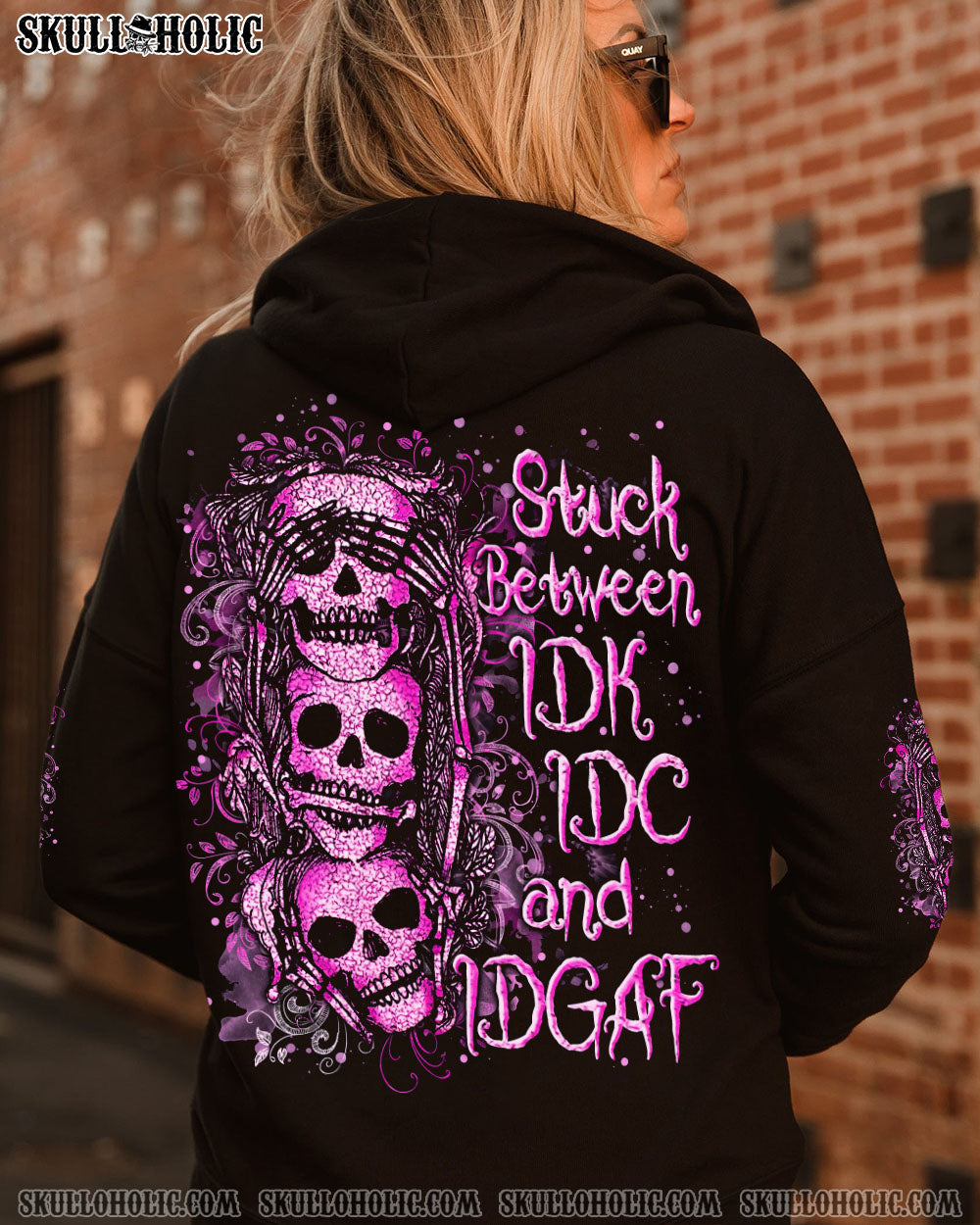 STUCK BETWEEN IDK IDC AND IDGAF SKULL ALL OVER PRINT - YHLN1403252