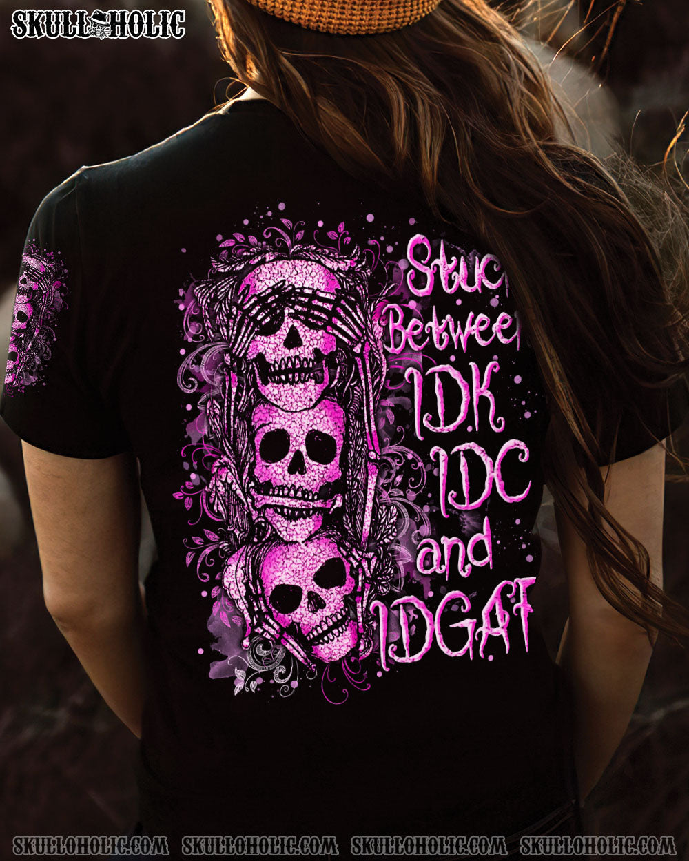 STUCK BETWEEN IDK IDC AND IDGAF SKULL ALL OVER PRINT - YHLN1403252