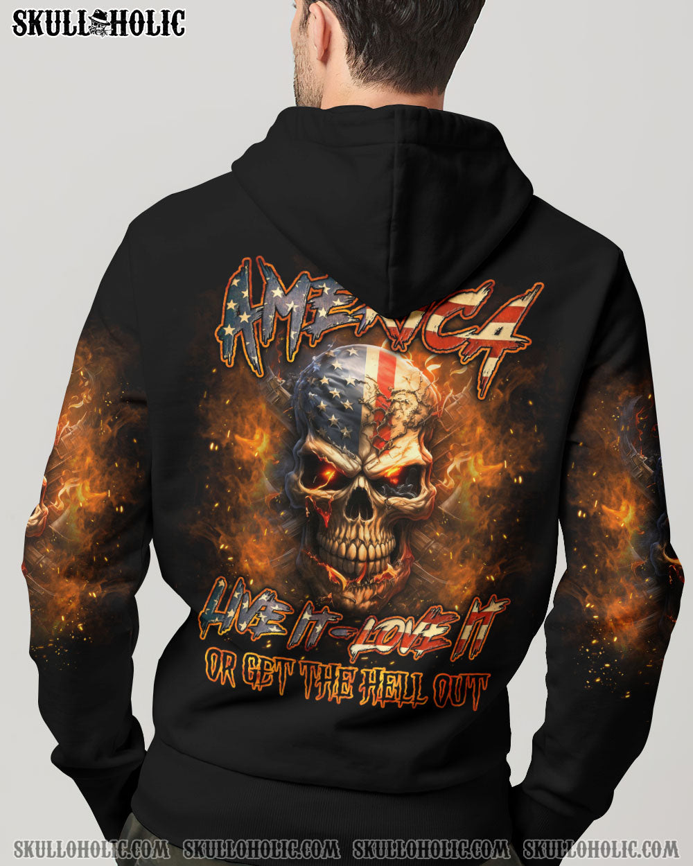 AMERICA LIVE IT LOVE IT OR GET THE HELL OUT SKULL ALL OVER PRINT - YHLN2007231