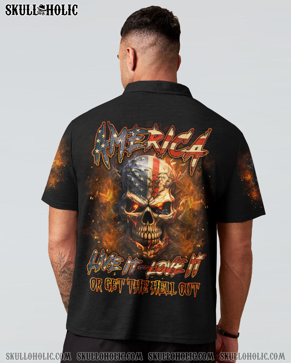 AMERICA LIVE IT LOVE IT OR GET THE HELL OUT SKULL ALL OVER PRINT - YHLN2007231