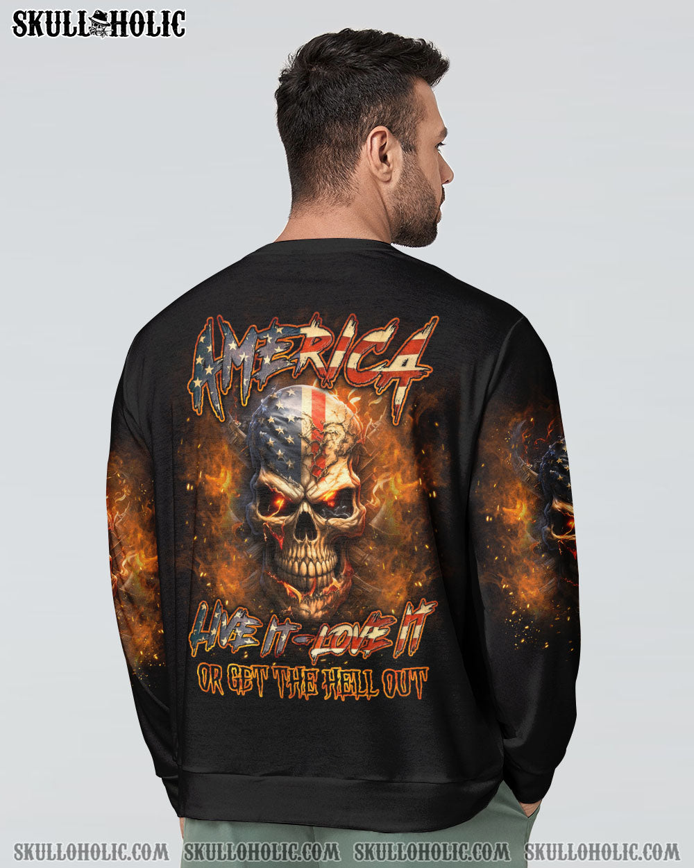 AMERICA LIVE IT LOVE IT OR GET THE HELL OUT SKULL ALL OVER PRINT - YHLN2007231