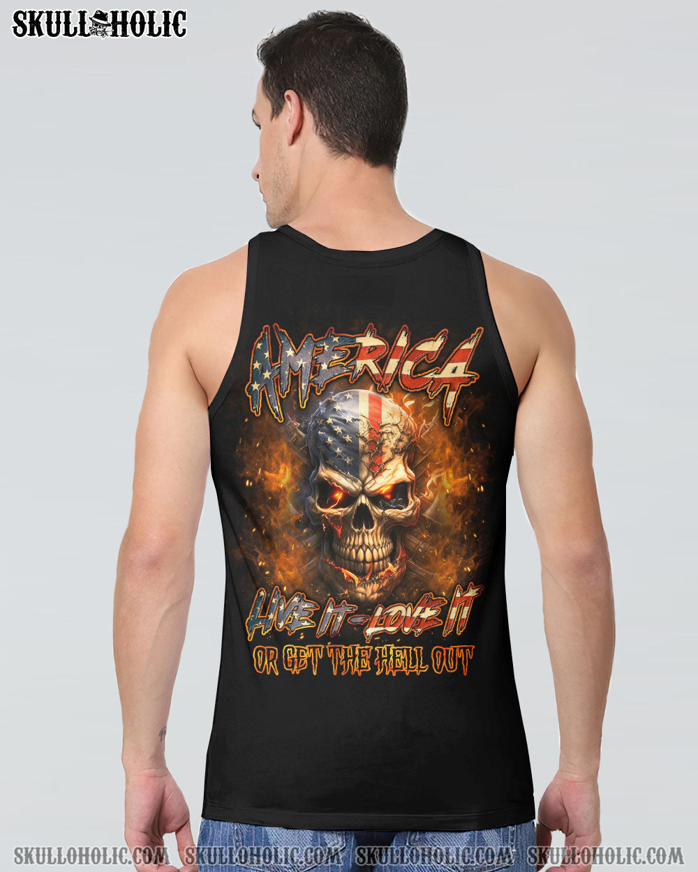 AMERICA LIVE IT LOVE IT OR GET THE HELL OUT SKULL ALL OVER PRINT - YHLN2007231