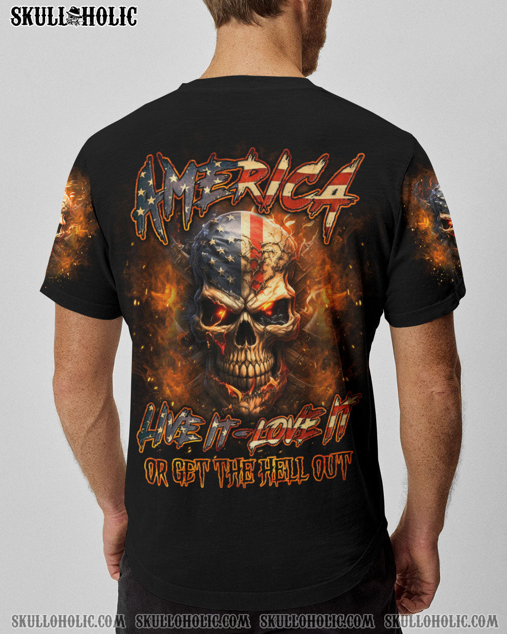 AMERICA LIVE IT LOVE IT OR GET THE HELL OUT SKULL ALL OVER PRINT - YHLN2007231