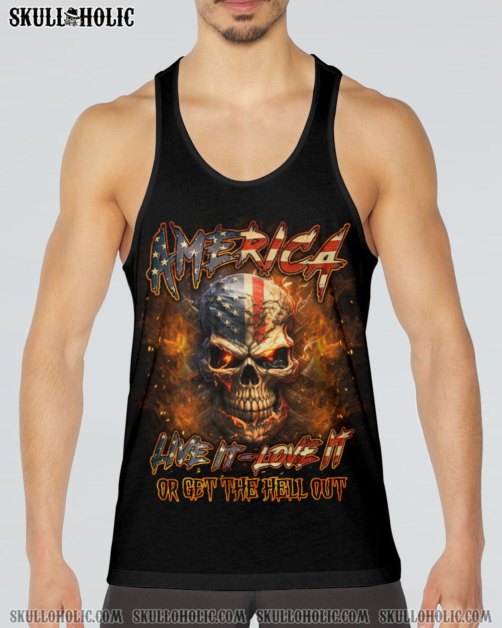 AMERICA LIVE IT LOVE IT OR GET THE HELL OUT SKULL ALL OVER PRINT - YHLN2007231