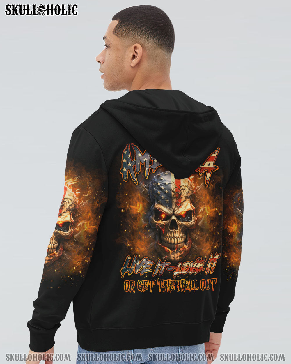 AMERICA LIVE IT LOVE IT OR GET THE HELL OUT SKULL ALL OVER PRINT - YHLN2007231