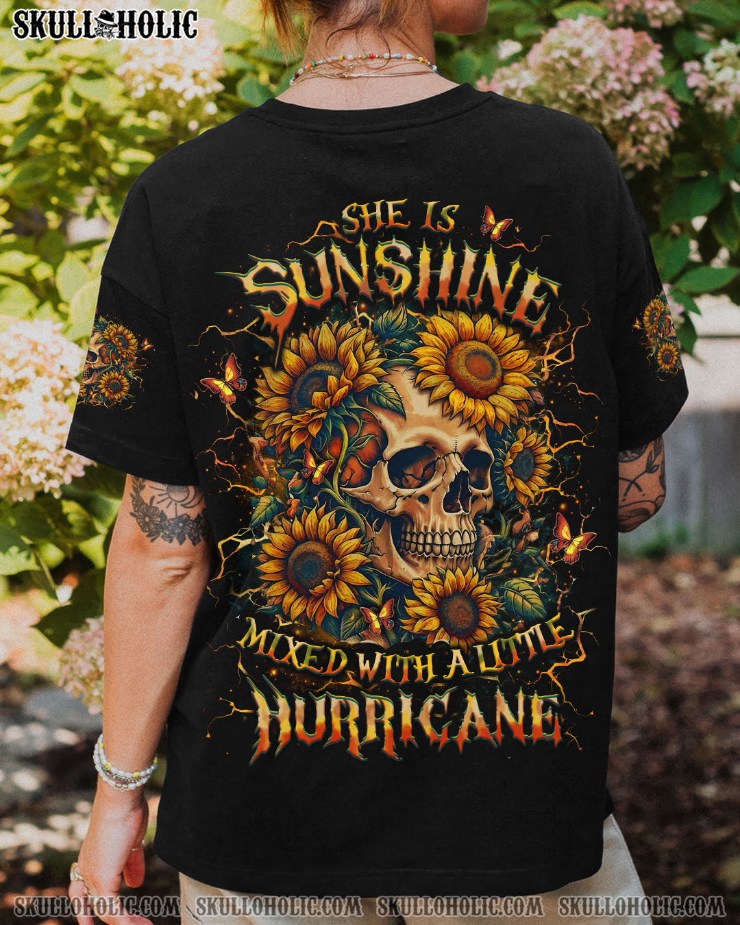SHE IS SUNSHINE SKULL SUNFLOWER ALL OVER PRINT - YHLT0304251
