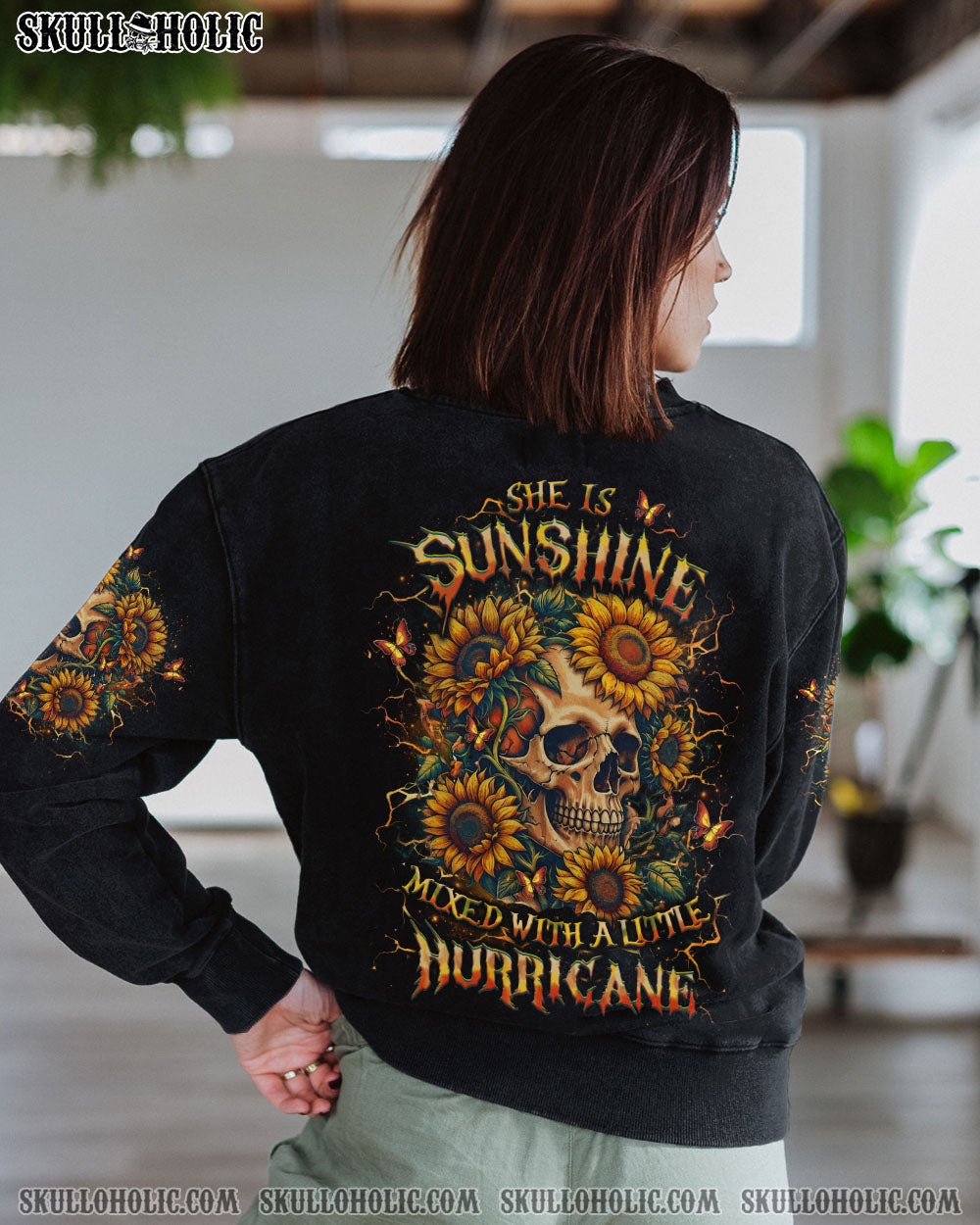 SHE IS SUNSHINE SKULL SUNFLOWER ALL OVER PRINT - YHLT0304251