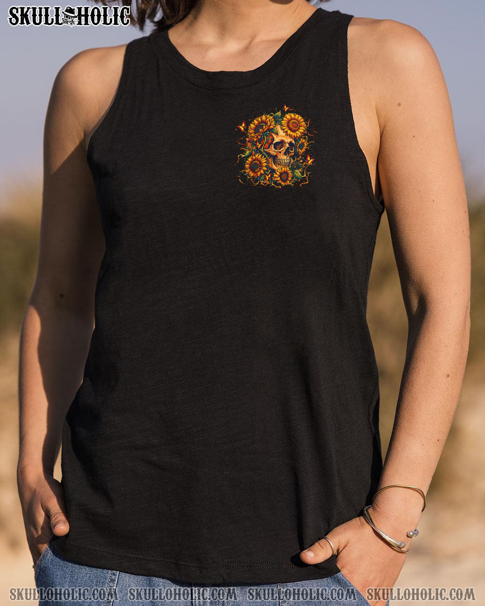SHE IS SUNSHINE SKULL SUNFLOWER ALL OVER PRINT - YHLT0304251