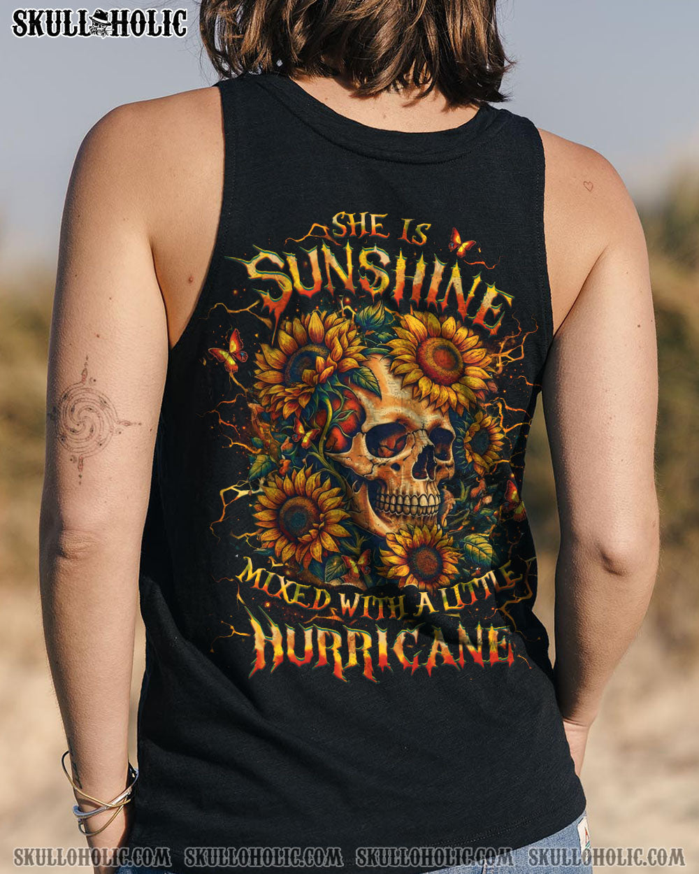 SHE IS SUNSHINE SKULL SUNFLOWER ALL OVER PRINT - YHLT0304251