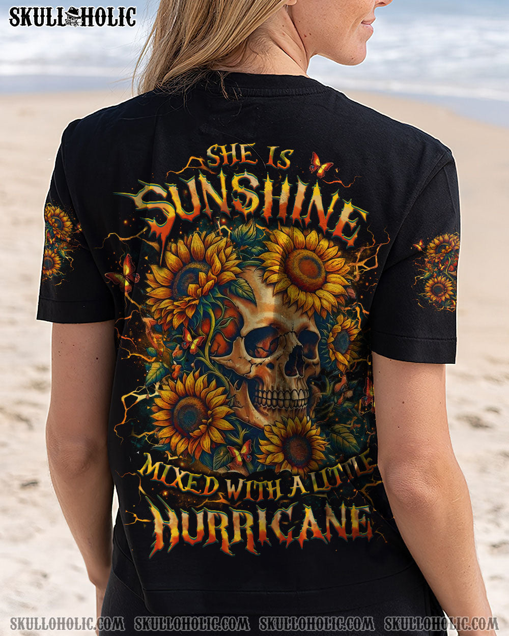 SHE IS SUNSHINE SKULL SUNFLOWER ALL OVER PRINT - YHLT0304251