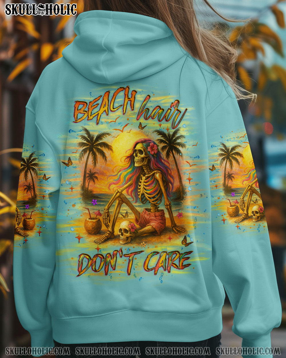 BEACH HAIR DON'T CARE SKULL LADY ALL OVER PRINT - YHLT1205252