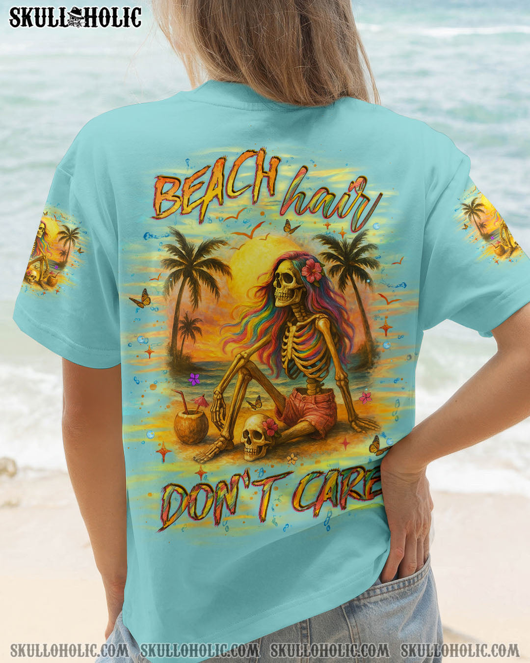 BEACH HAIR DON'T CARE SKULL LADY ALL OVER PRINT - YHLT1205252