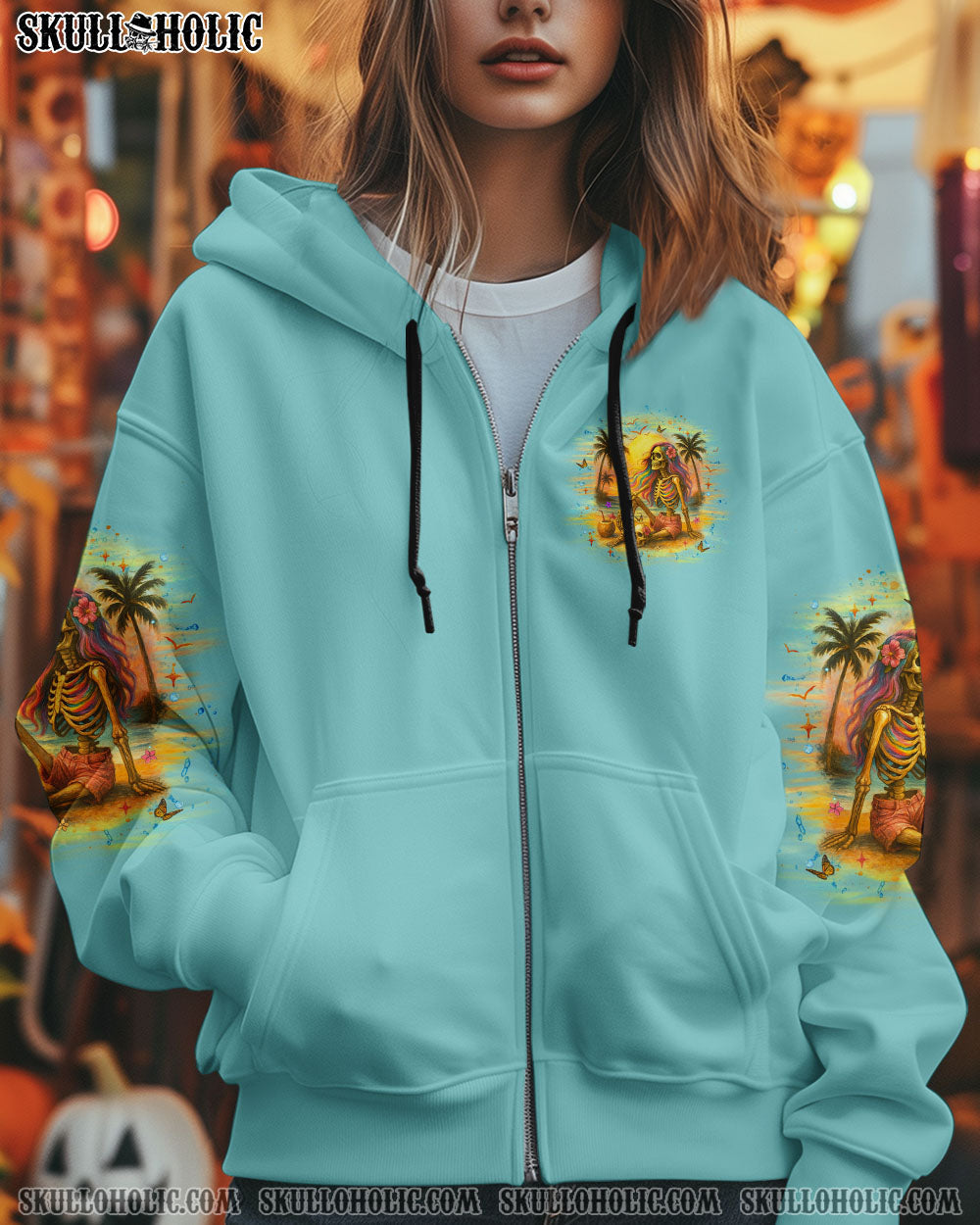 BEACH HAIR DON'T CARE SKULL LADY ALL OVER PRINT - YHLT1205252